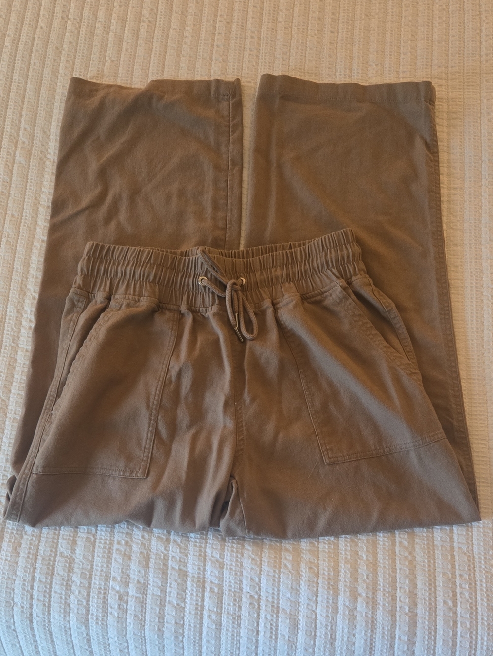 Women's Casual Drawstring Linen Blend Pants - Taupe